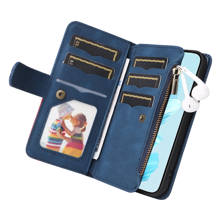 For Honor 200 Lite Global Dual-color 9 Card Slots Zipper Wallet Leather Phone Case