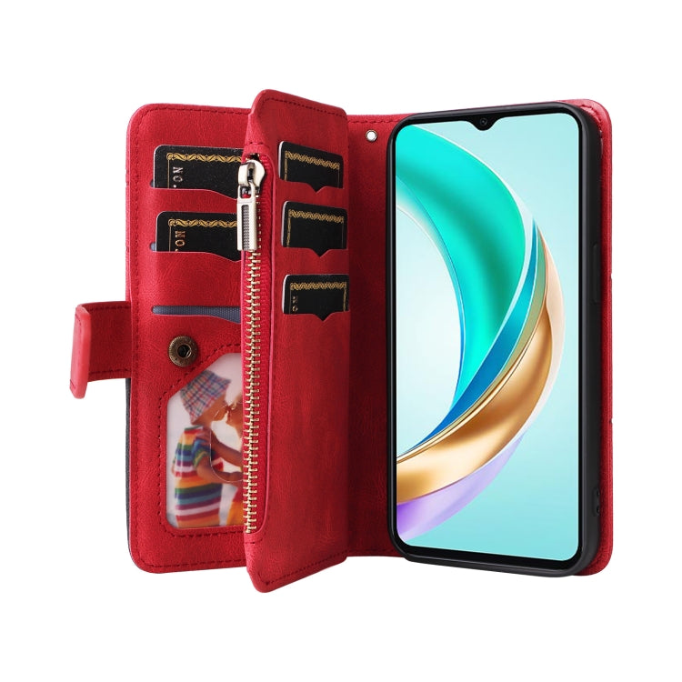 For Honor X6b Dual-color 9 Card Slots Zipper Wallet Leather Phone Case