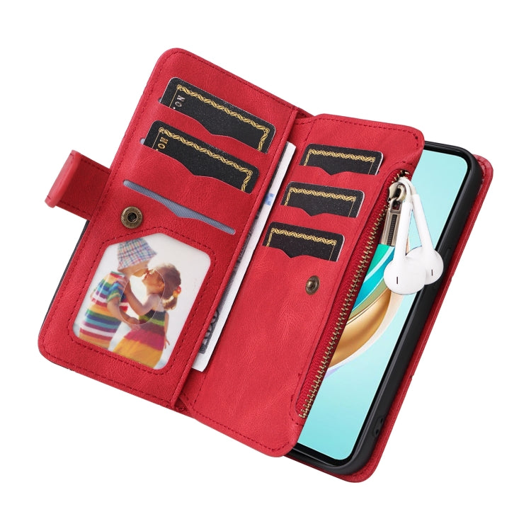 For Honor X6b Dual-color 9 Card Slots Zipper Wallet Leather Phone Case
