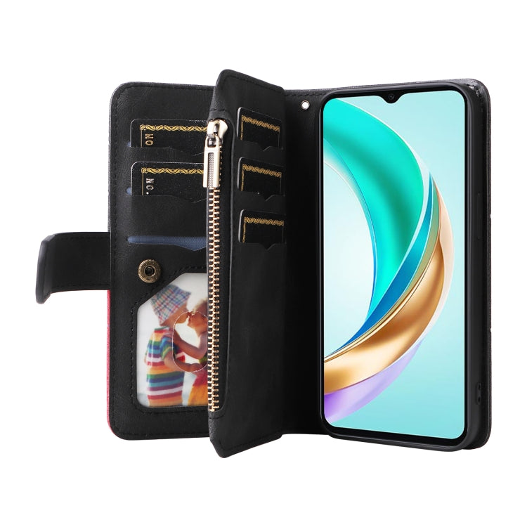 For Honor X6b Dual-color 9 Card Slots Zipper Wallet Leather Phone Case