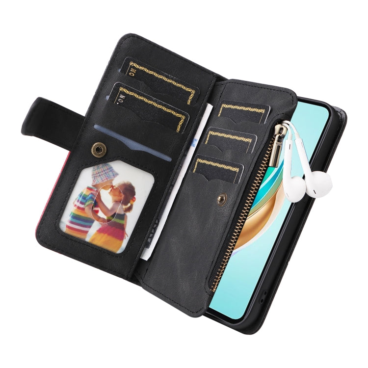 For Honor X6b Dual-color 9 Card Slots Zipper Wallet Leather Phone Case