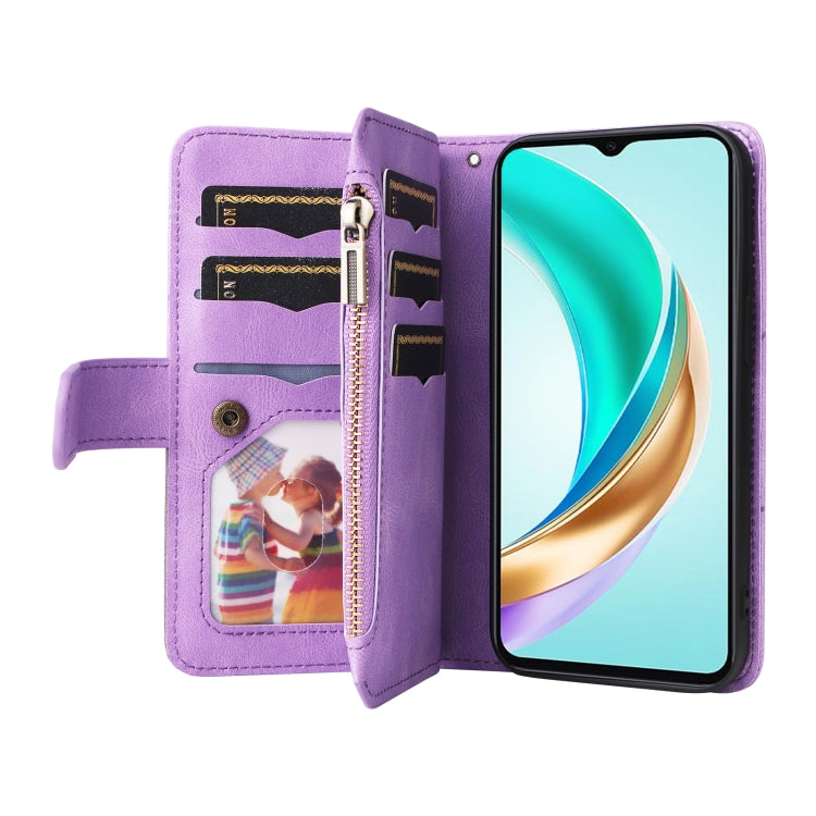 For Honor X6b Dual-color 9 Card Slots Zipper Wallet Leather Phone Case