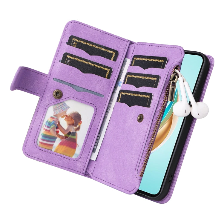 For Honor X6b Dual-color 9 Card Slots Zipper Wallet Leather Phone Case