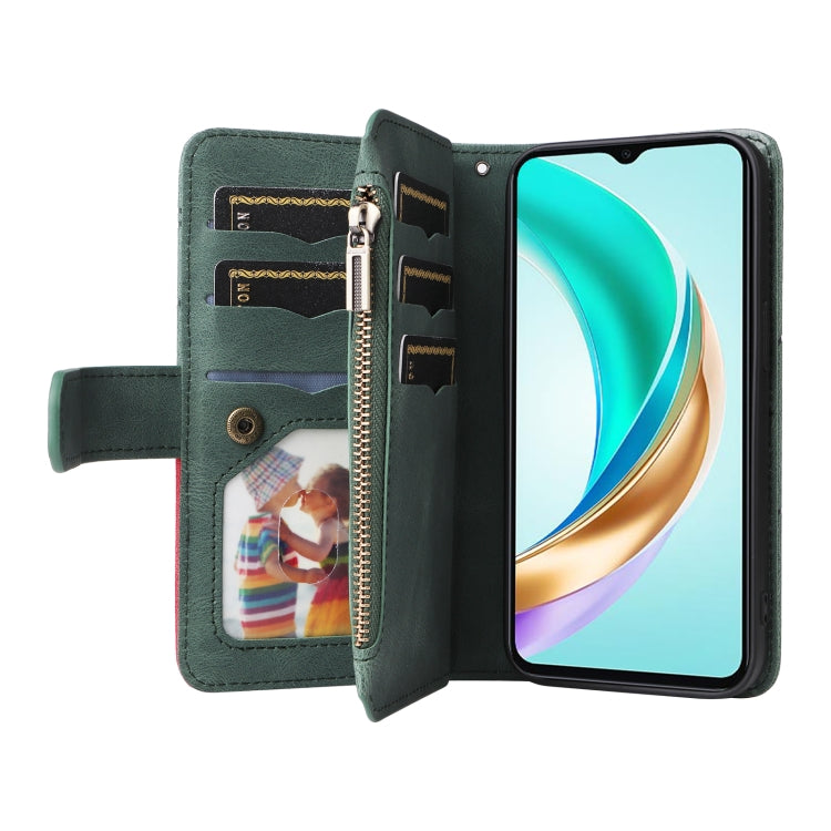 For Honor X6b Dual-color 9 Card Slots Zipper Wallet Leather Phone Case