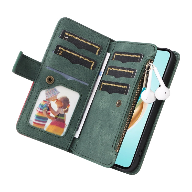 For Honor X6b Dual-color 9 Card Slots Zipper Wallet Leather Phone Case