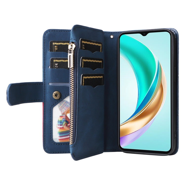 For Honor X6b Dual-color 9 Card Slots Zipper Wallet Leather Phone Case