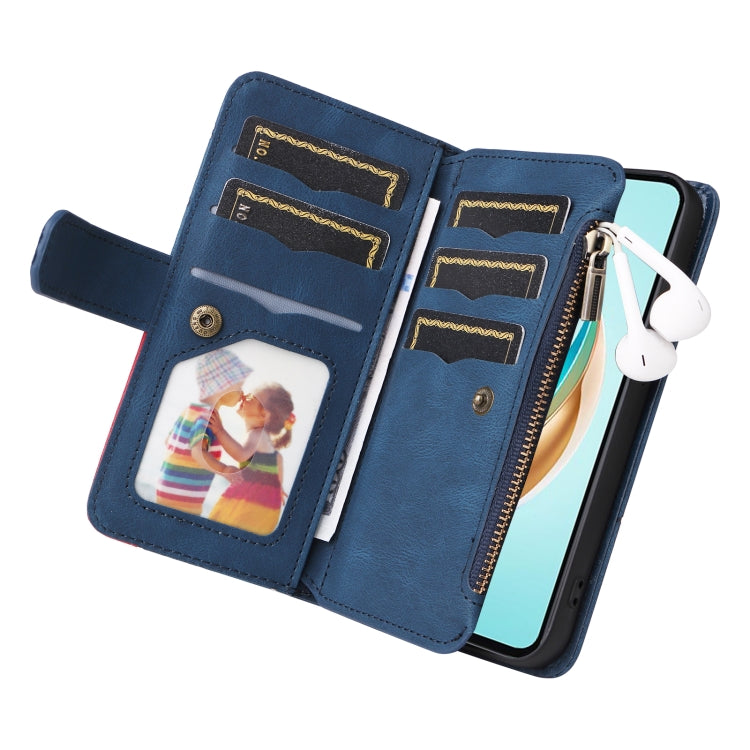 For Honor X6b Dual-color 9 Card Slots Zipper Wallet Leather Phone Case