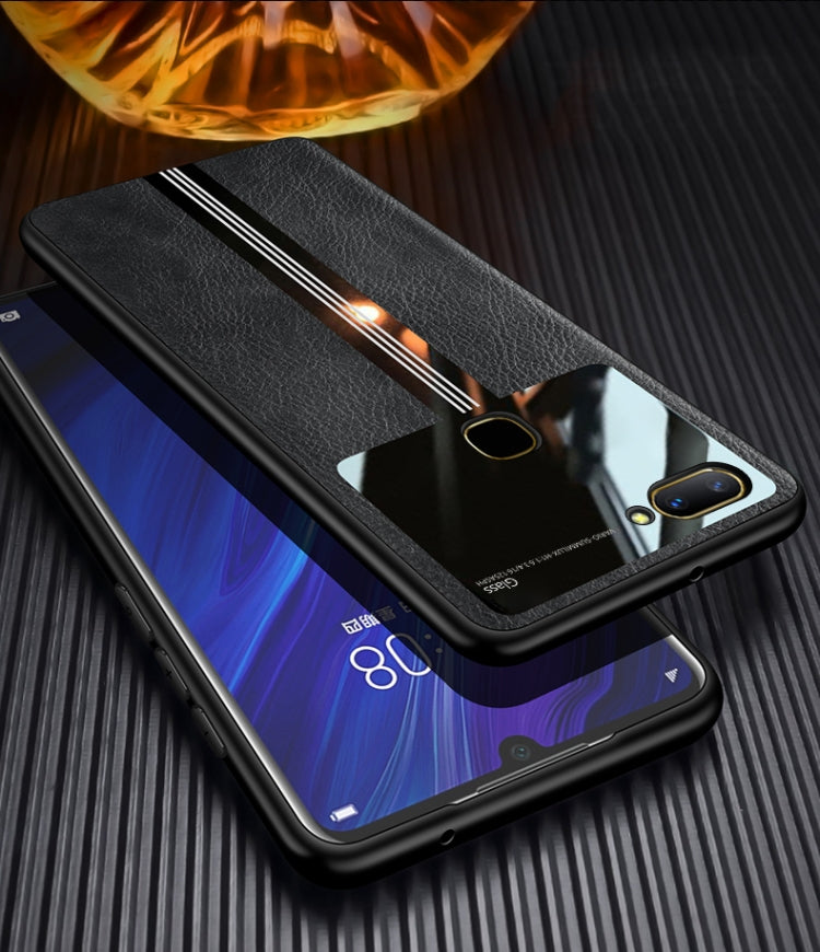 For Vivo X20 Leather Texture PU + Glass + TPU Shockproof Protective Case