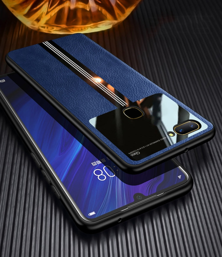 For Vivo X20 Leather Texture PU + Glass + TPU Shockproof Protective Case