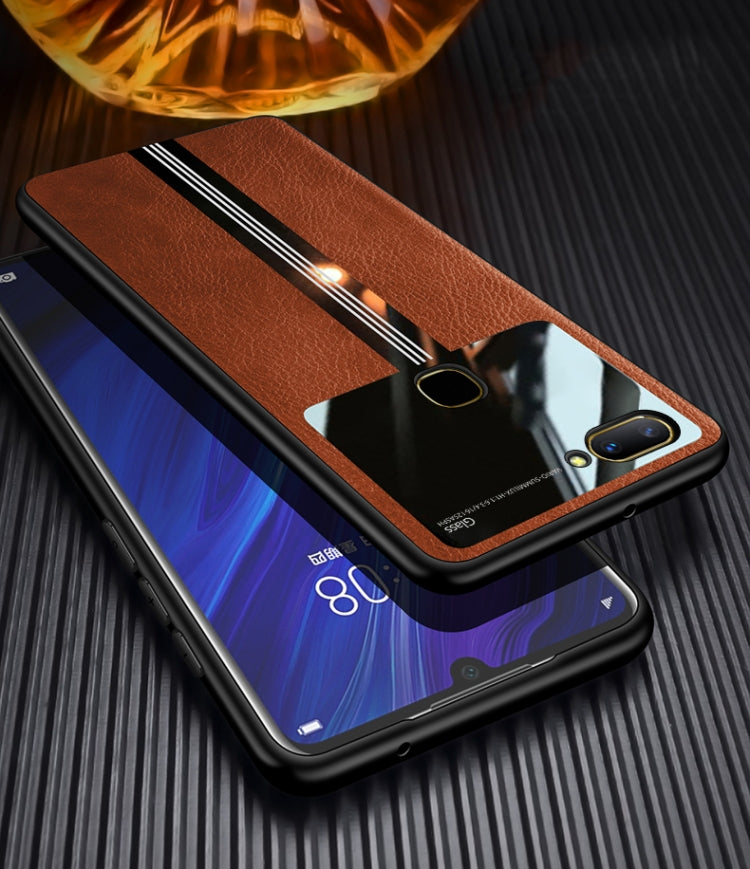 For Vivo X20 Leather Texture PU + Glass + TPU Shockproof Protective Case