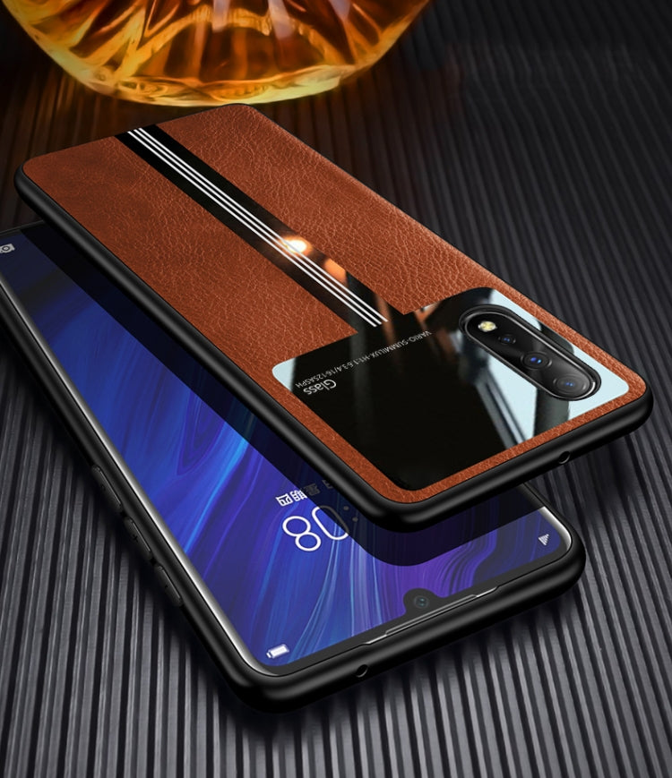 For Vivo Y7S Leather Texture PU + Glass + TPU Shockproof Protective Case