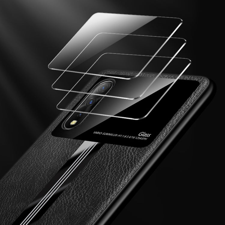 For Vivo Z5 Leather Texture PU + Glass + TPU Shockproof Protective Case