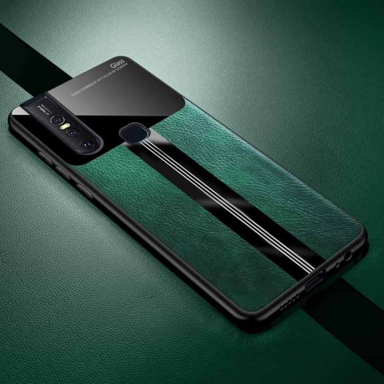 For Vivo S1 Leather Texture PU + Glass + TPU Shockproof Protective Case