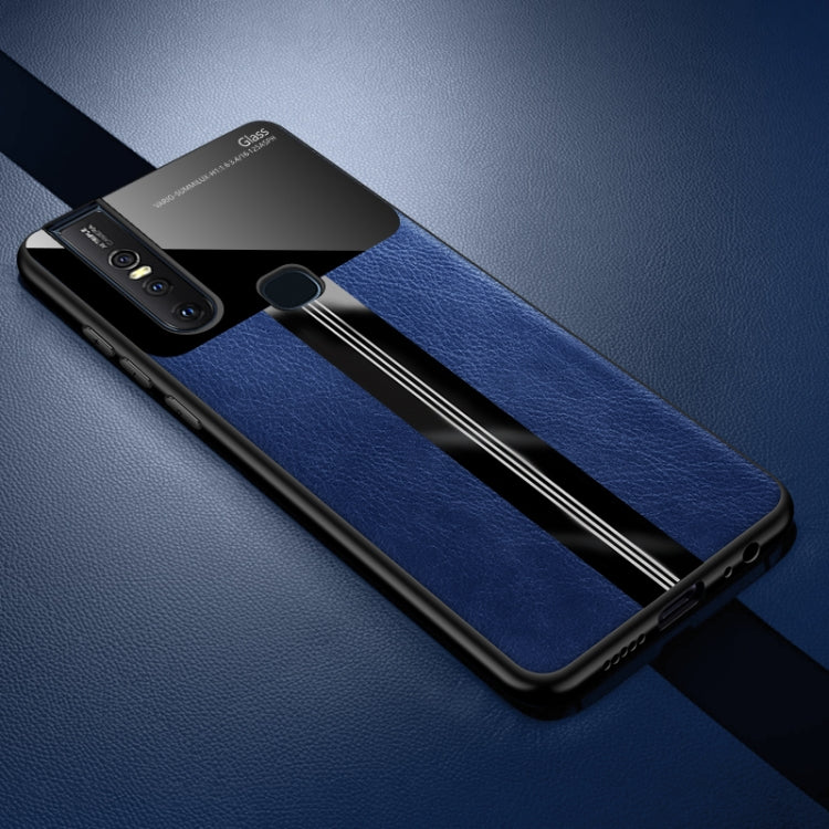 For Vivo S1 Leather Texture PU + Glass + TPU Shockproof Protective Case