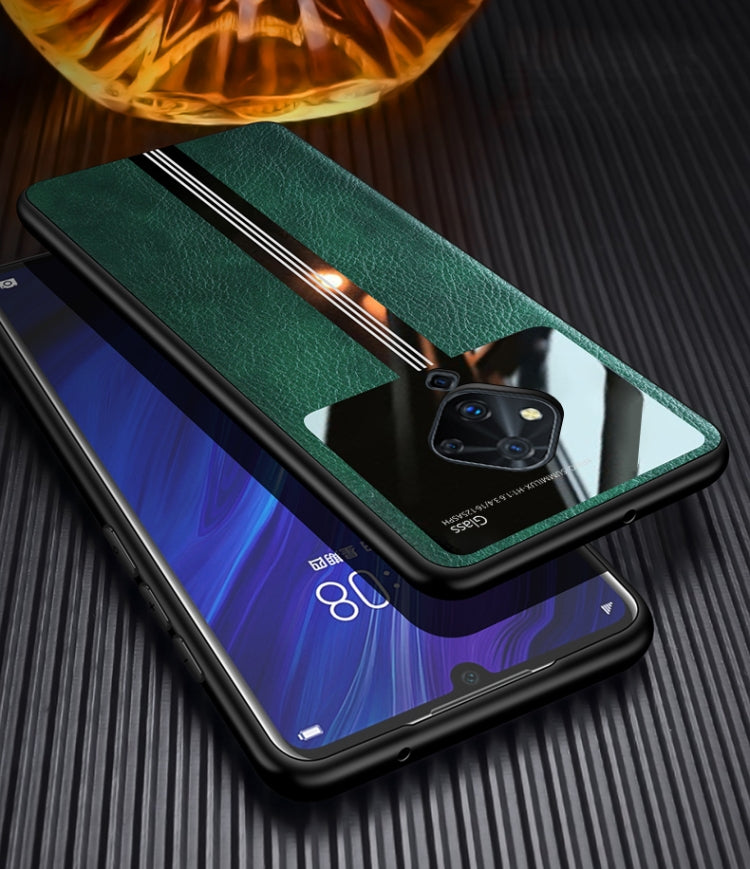 For Vivo S5 Leather Texture PU + Glass + TPU Shockproof Protective Case