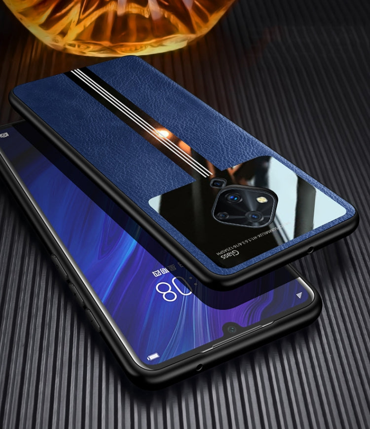 For Vivo S5 Leather Texture PU + Glass + TPU Shockproof Protective Case