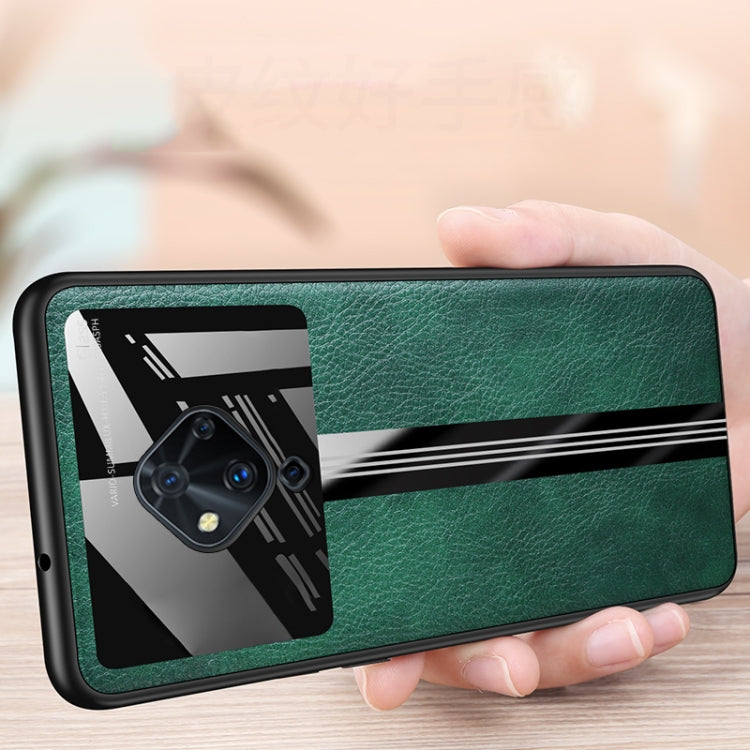 For Vivo S5 Leather Texture PU + Glass + TPU Shockproof Protective Case