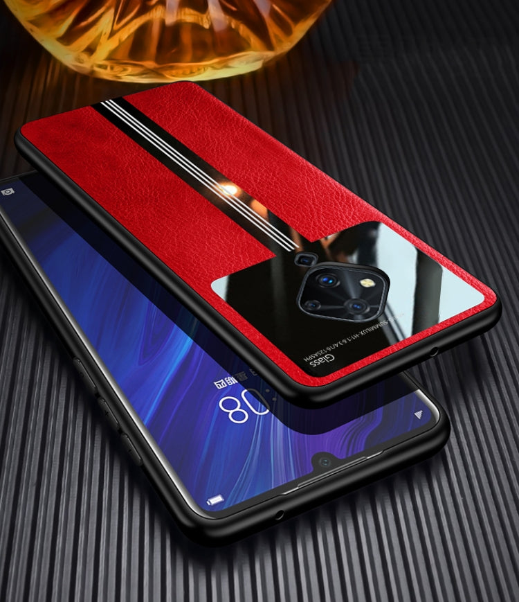 For Vivo S5 Leather Texture PU + Glass + TPU Shockproof Protective Case