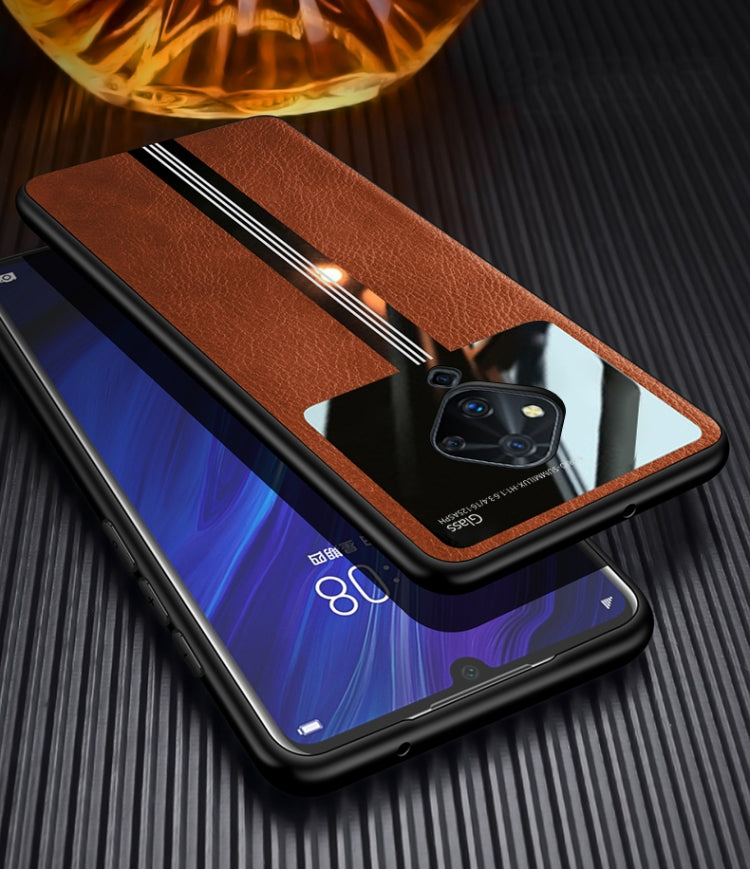 For Vivo S5 Leather Texture PU + Glass + TPU Shockproof Protective Case