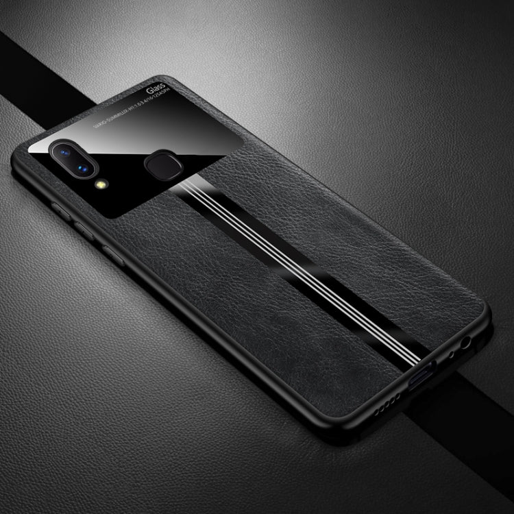 For Vivo X21 Leather Texture PU + Glass + TPU Shockproof Protective Case