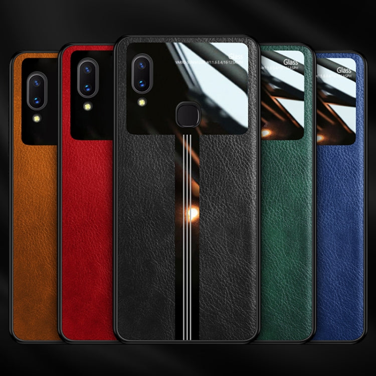 For Vivo X21 Leather Texture PU + Glass + TPU Shockproof Protective Case