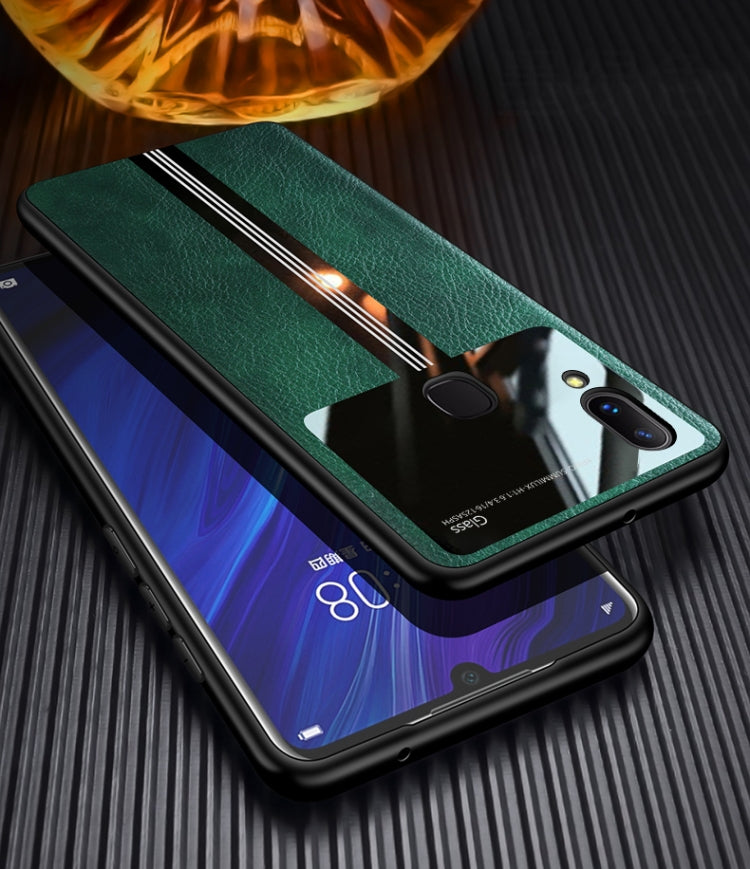 For Vivo X21 Leather Texture PU + Glass + TPU Shockproof Protective Case