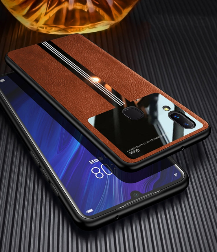 For Vivo X21 Leather Texture PU + Glass + TPU Shockproof Protective Case