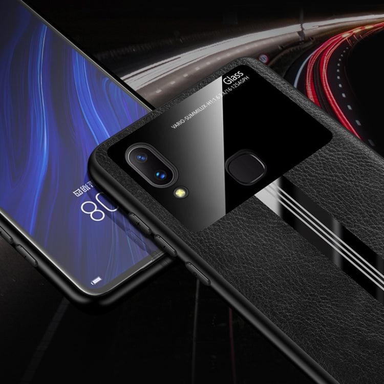 For Vivo X21 Leather Texture PU + Glass + TPU Shockproof Protective Case