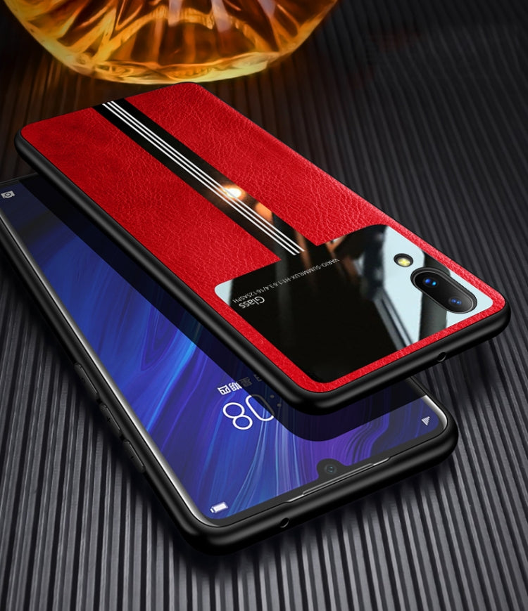 For Vivo X21S Leather Texture PU + Glass + TPU Shockproof Protective Case