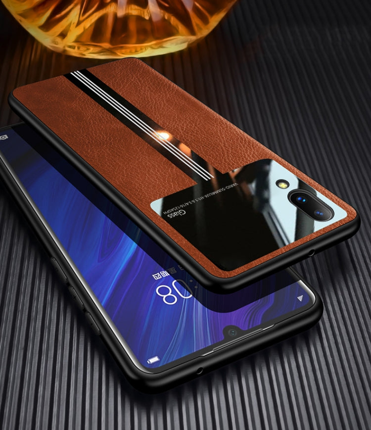 For Vivo X21S Leather Texture PU + Glass + TPU Shockproof Protective Case