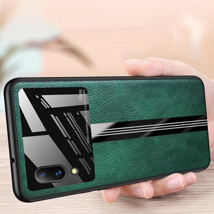 For Vivo X21S Leather Texture PU + Glass + TPU Shockproof Protective Case