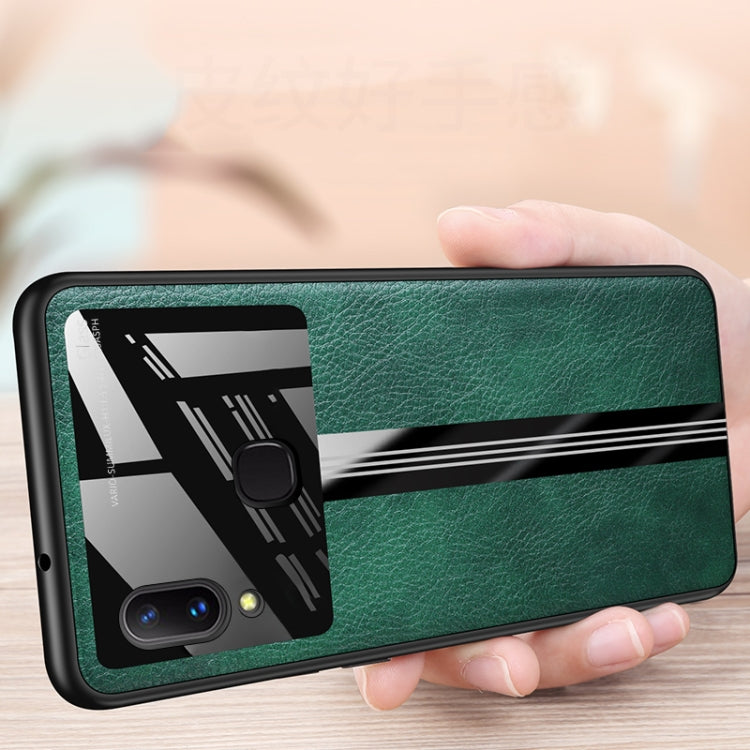 For Vivo X23 Leather Texture PU + Glass + TPU Shockproof Protective Case