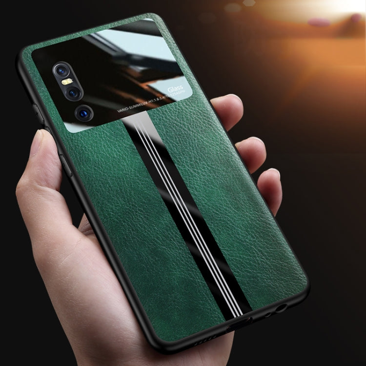 For Vivo X27 Leather Texture PU + Glass + TPU Shockproof Protective Case