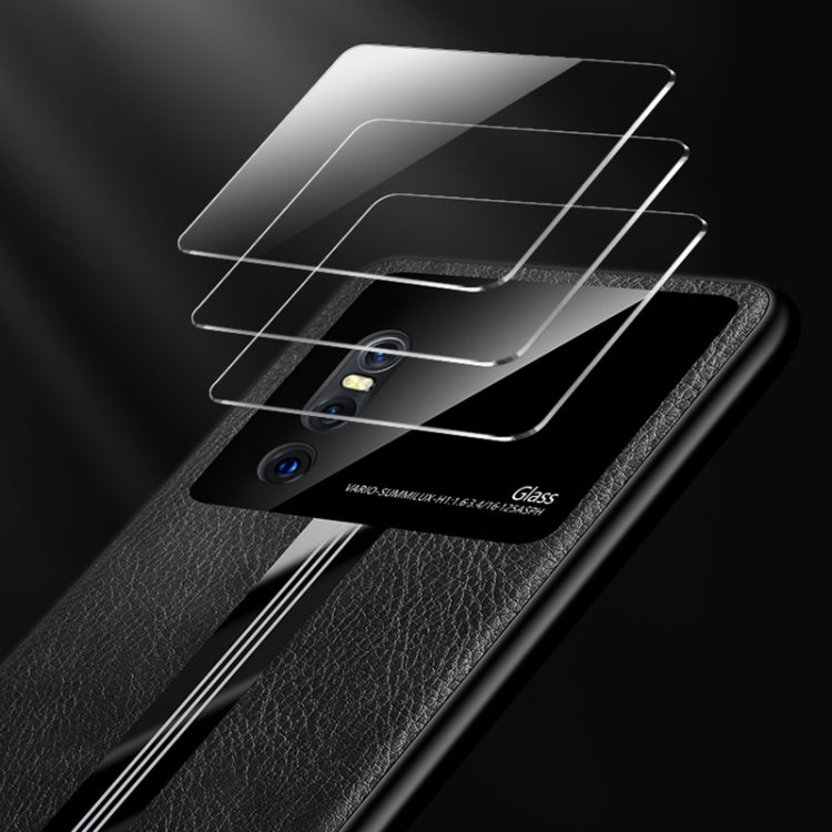 For Vivo X27 Leather Texture PU + Glass + TPU Shockproof Protective Case