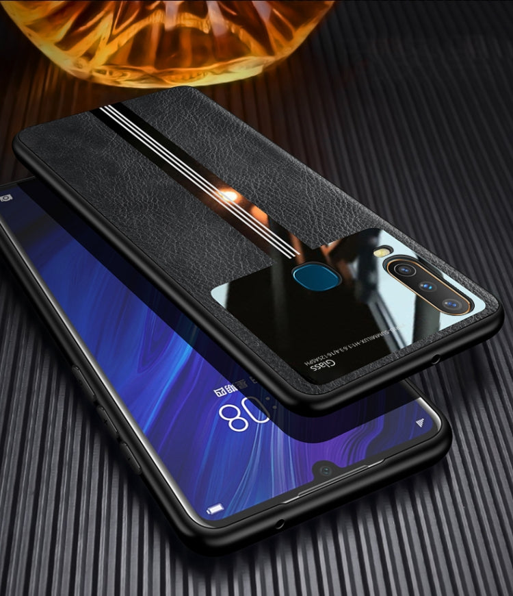 For Vivo Y3 Leather Texture PU + Glass + TPU Shockproof Protective Case