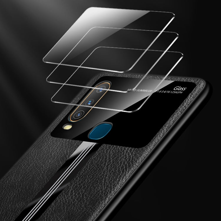 For Vivo Y3 Leather Texture PU + Glass + TPU Shockproof Protective Case