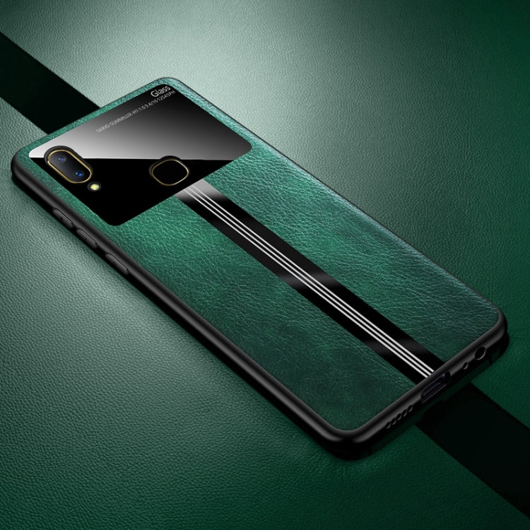 For Vivo Y85 Leather Texture PU + Glass + TPU Shockproof Protective Case