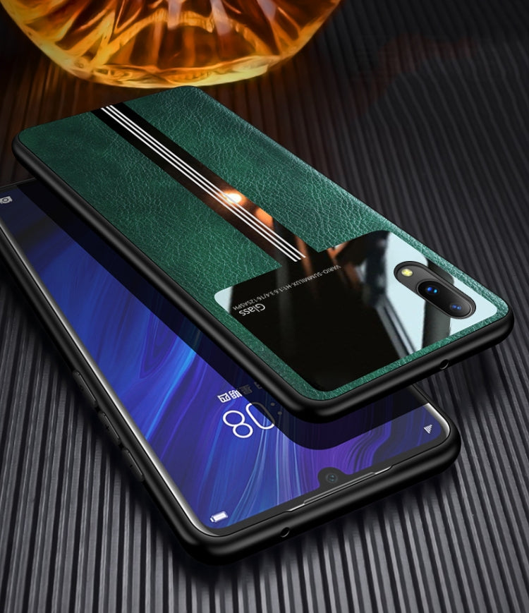 For Vivo Y93 Leather Texture PU + Glass + TPU Shockproof Protective Case