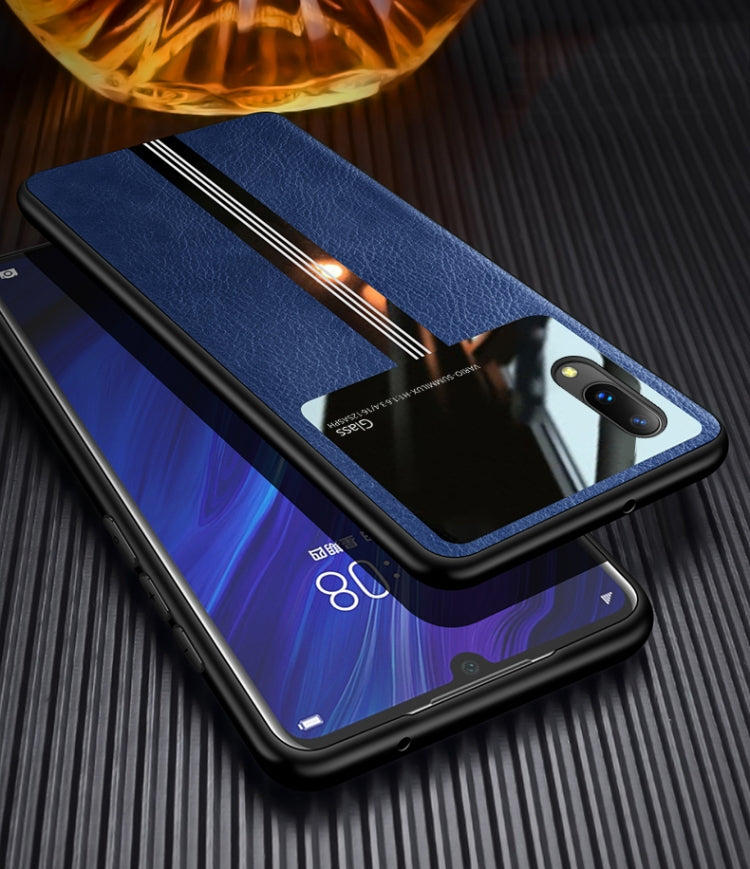 For Vivo Y93 Leather Texture PU + Glass + TPU Shockproof Protective Case