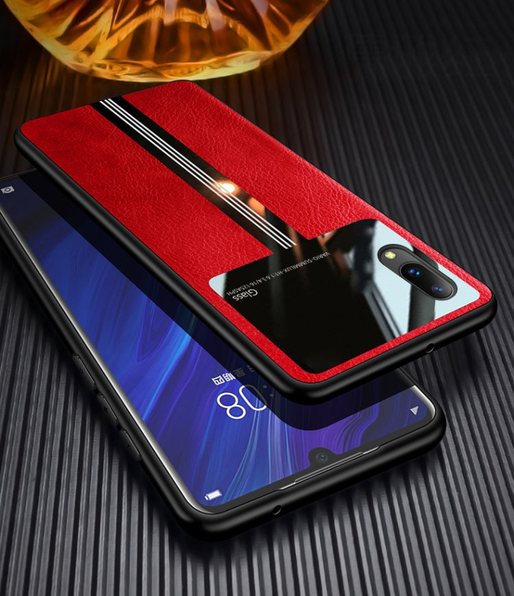 For Vivo Y93 Leather Texture PU + Glass + TPU Shockproof Protective Case