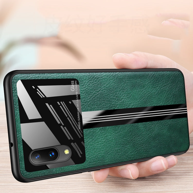 For Vivo Y93 Leather Texture PU + Glass + TPU Shockproof Protective Case