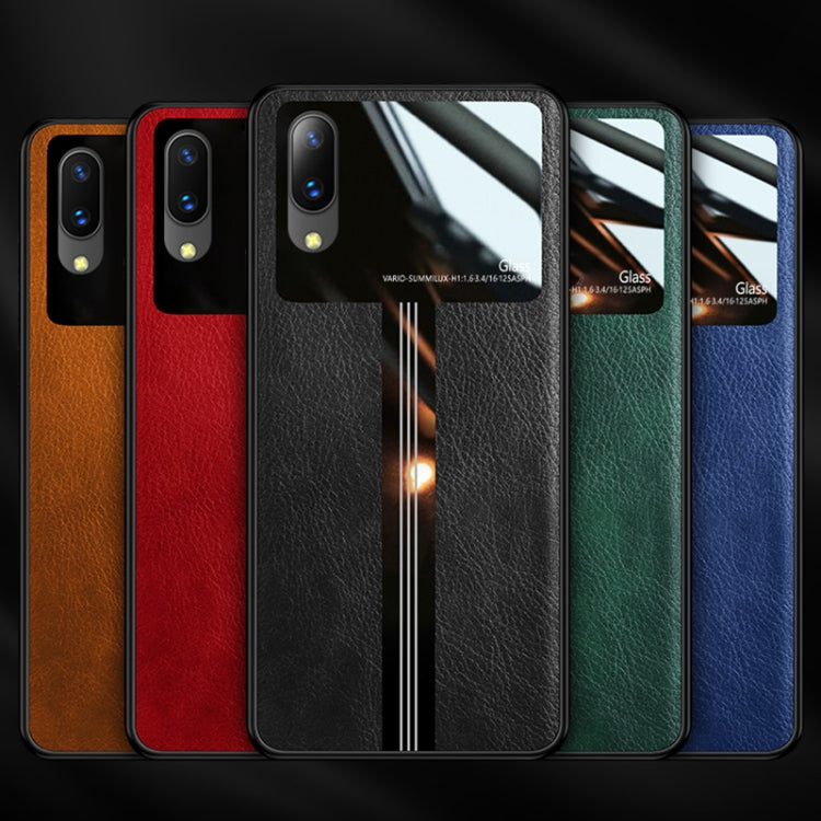 For Vivo Y93 Leather Texture PU + Glass + TPU Shockproof Protective Case