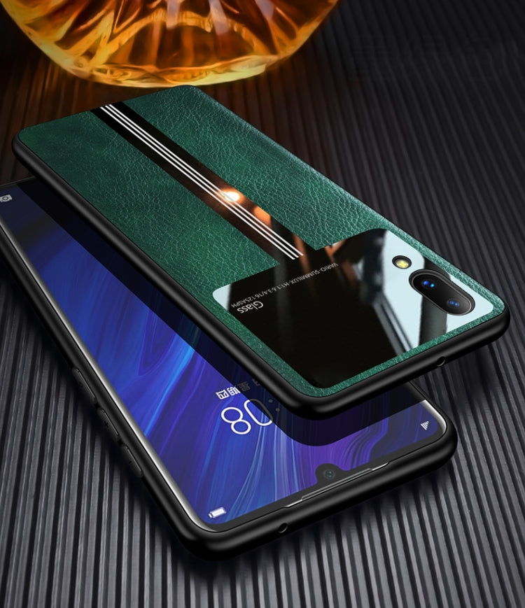 For Vivo Y97 Leather Texture PU + Glass + TPU Shockproof Protective Case