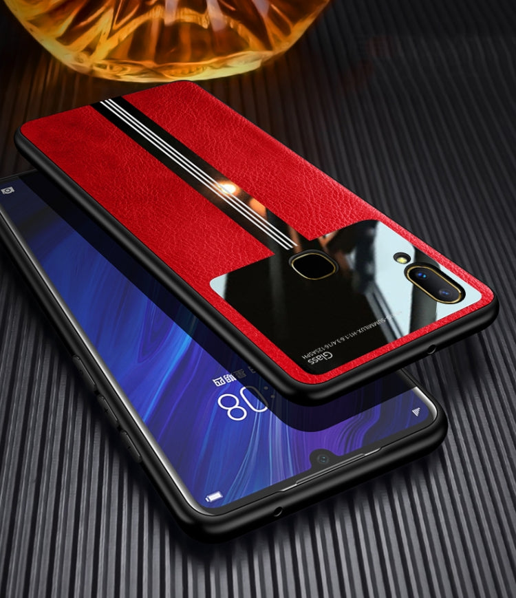 For Vivo Z3 Leather Texture PU + Glass + TPU Shockproof Protective Case