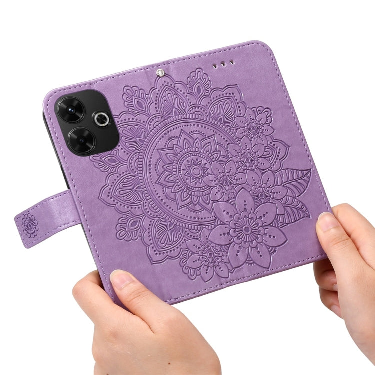 For Redmi 13 4G / Redmi Note 13R Seven-petal Flowers Embossing Leather Phone Case
