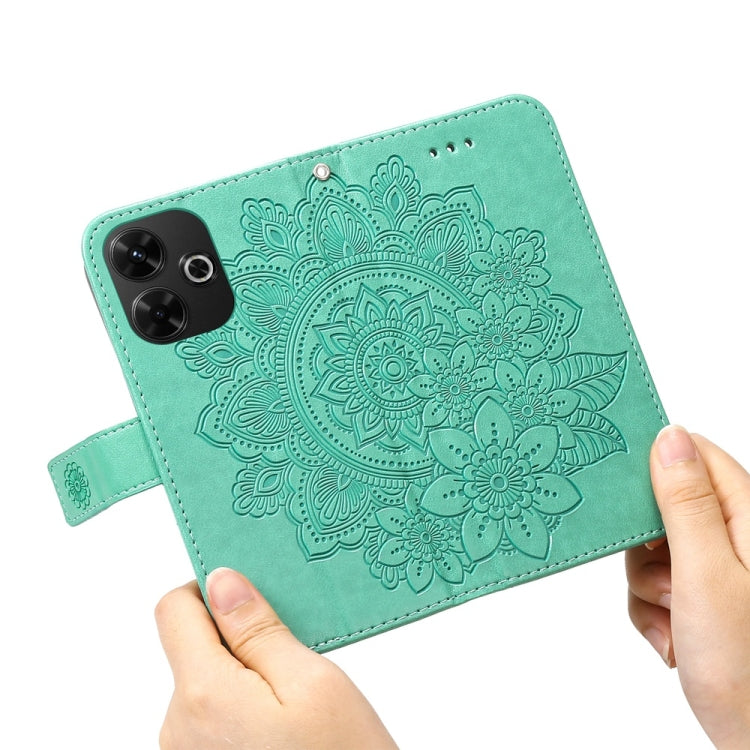 For Redmi 13 4G / Redmi Note 13R Seven-petal Flowers Embossing Leather Phone Case