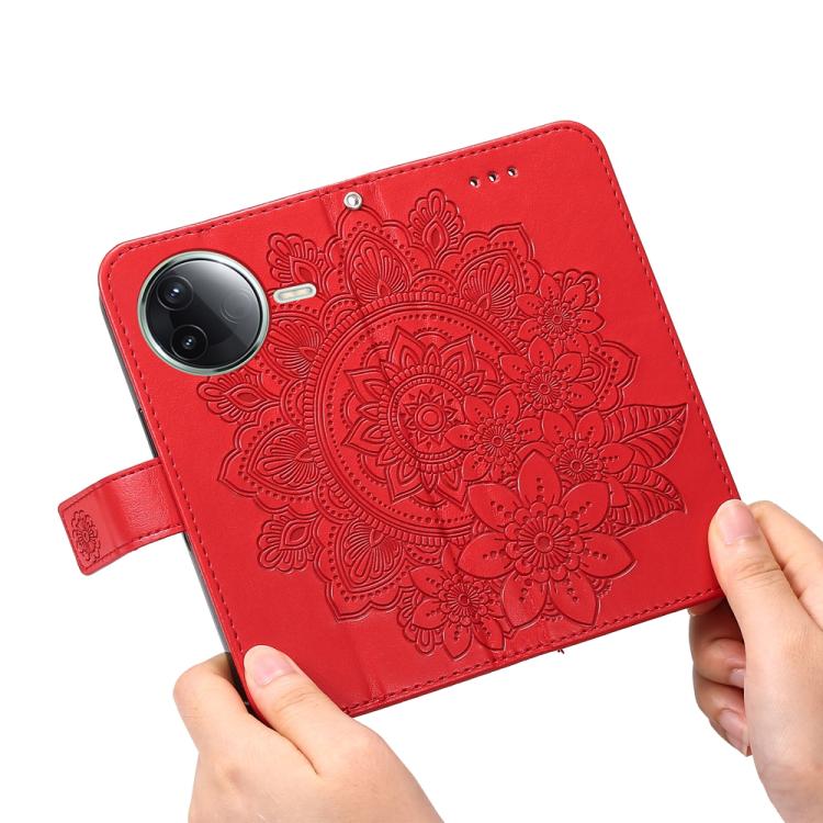 For Redmi K80 Seven-petal Flowers Embossing Leather Phone Case