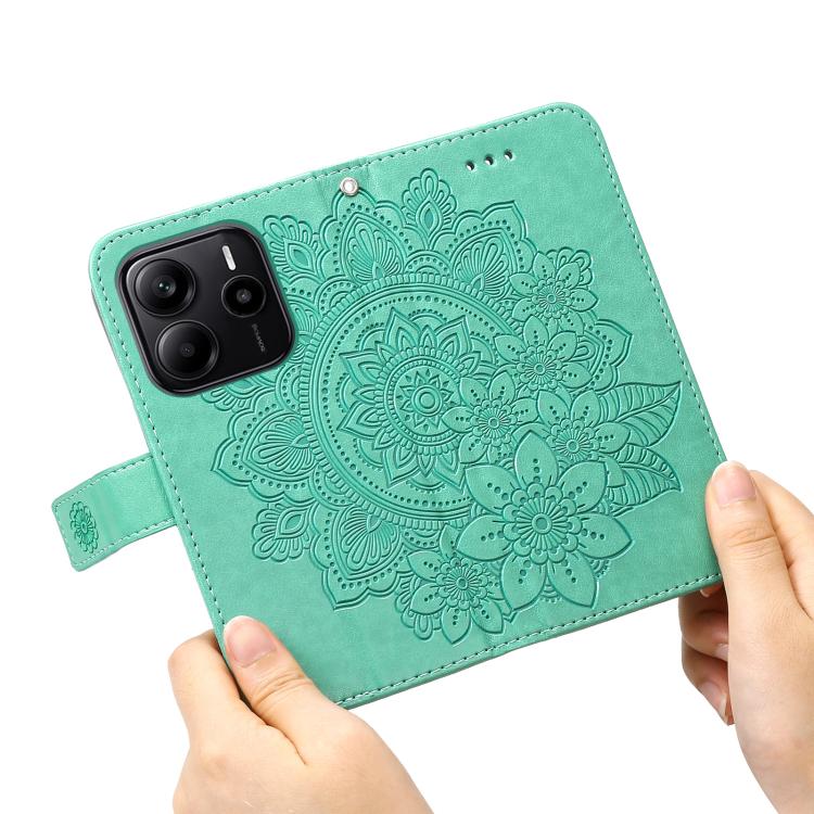 For Redmi Note 14 4G 164.84mm Seven-petal Flowers Embossing Leather Phone Case