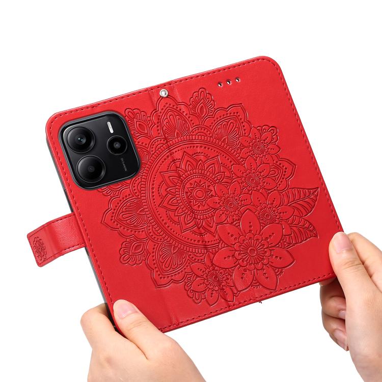 For Redmi Note 14 4G 164.84mm Seven-petal Flowers Embossing Leather Phone Case