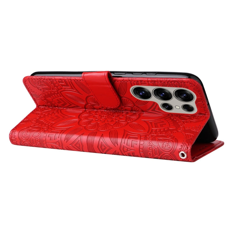 For Samsung Galaxy S25 Ultra 5G Embossed Sunflower Leather Phone Case